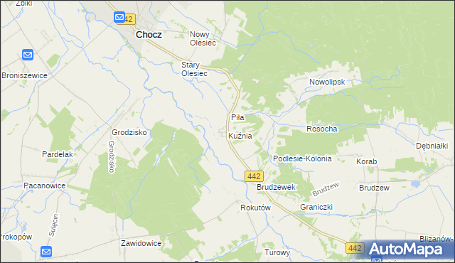 mapa Kuźnia gmina Chocz, Kuźnia gmina Chocz na mapie Targeo