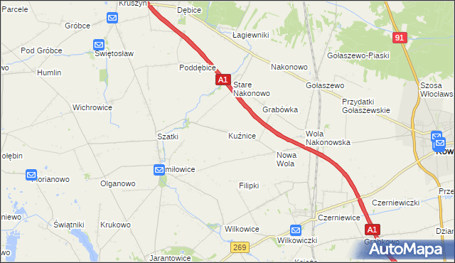 mapa Kuźnice gmina Choceń, Kuźnice gmina Choceń na mapie Targeo