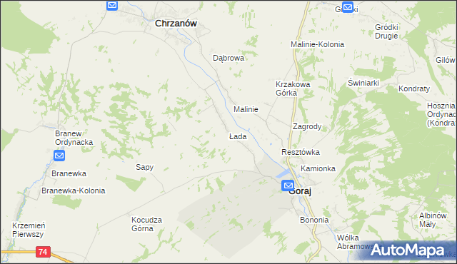 mapa Łada gmina Chrzanów, Łada gmina Chrzanów na mapie Targeo