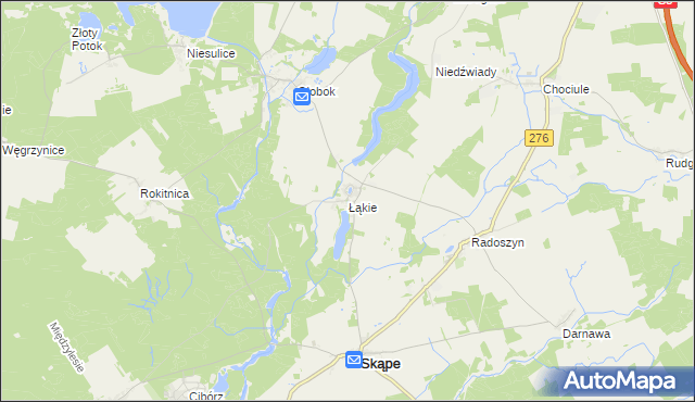 mapa Łąkie gmina Skąpe, Łąkie gmina Skąpe na mapie Targeo