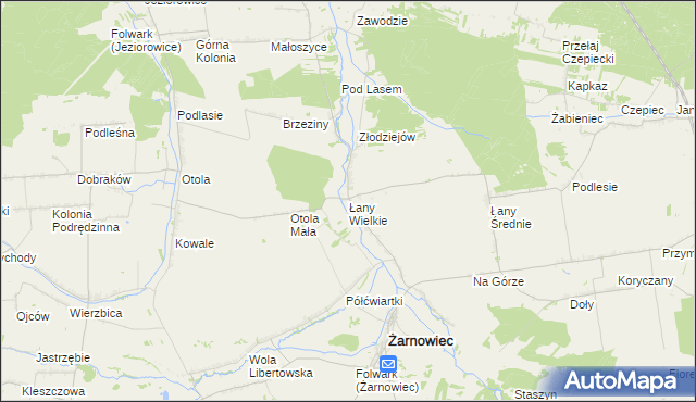 mapa Łany Wielkie gmina Żarnowiec, Łany Wielkie gmina Żarnowiec na mapie Targeo