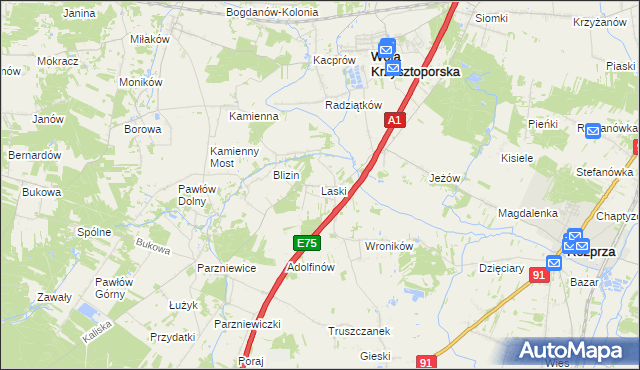 mapa Laski gmina Wola Krzysztoporska, Laski gmina Wola Krzysztoporska na mapie Targeo