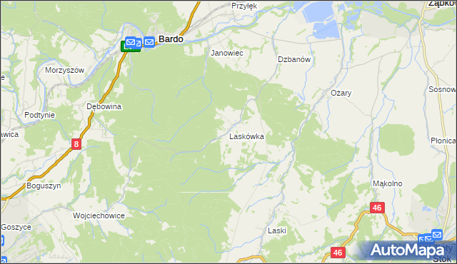 mapa Laskówka gmina Bardo, Laskówka gmina Bardo na mapie Targeo