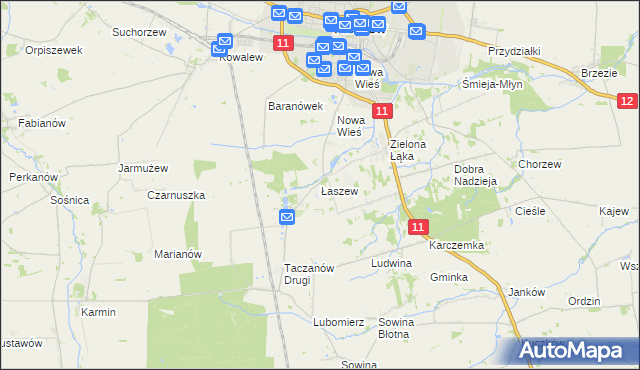 mapa Łaszew gmina Pleszew, Łaszew gmina Pleszew na mapie Targeo