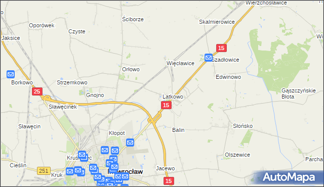 mapa Latkowo gmina Inowrocław, Latkowo gmina Inowrocław na mapie Targeo