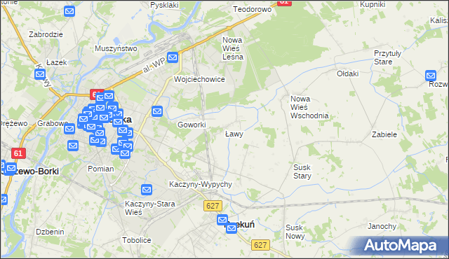 mapa Ławy gmina Rzekuń, Ławy gmina Rzekuń na mapie Targeo