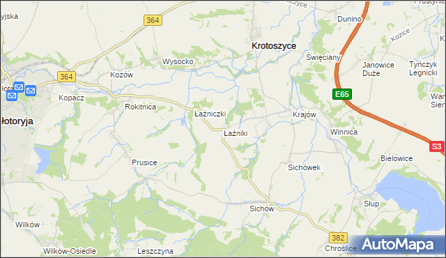 mapa Łaźniki gmina Złotoryja, Łaźniki gmina Złotoryja na mapie Targeo