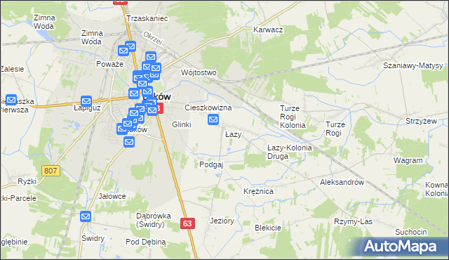 mapa Łazy gmina Łuków, Łazy gmina Łuków na mapie Targeo