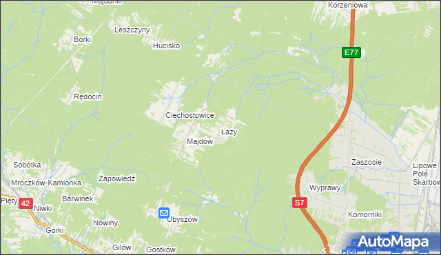 mapa Łazy gmina Szydłowiec, Łazy gmina Szydłowiec na mapie Targeo