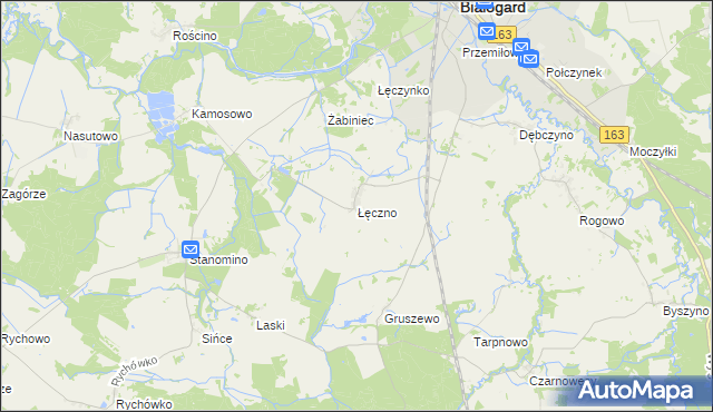 mapa Łęczno gmina Białogard, Łęczno gmina Białogard na mapie Targeo