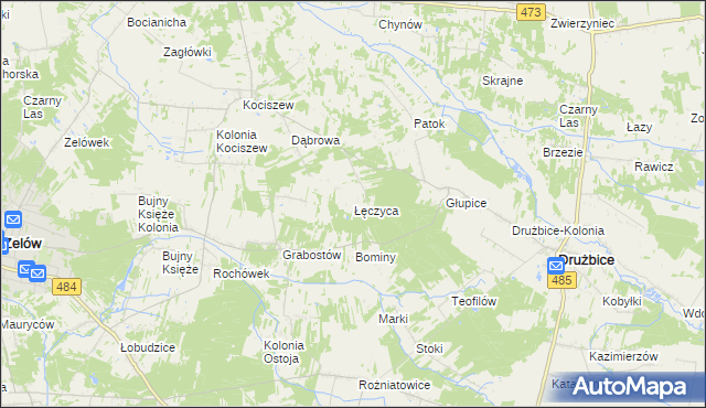 mapa Łęczyca gmina Drużbice, Łęczyca gmina Drużbice na mapie Targeo