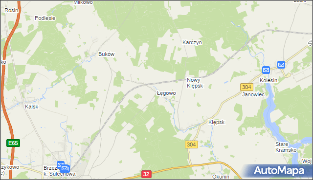 mapa Łęgowo gmina Sulechów, Łęgowo gmina Sulechów na mapie Targeo