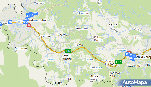 mapa Leśna gmina Lewin Kłodzki, Leśna gmina Lewin Kłodzki na mapie Targeo