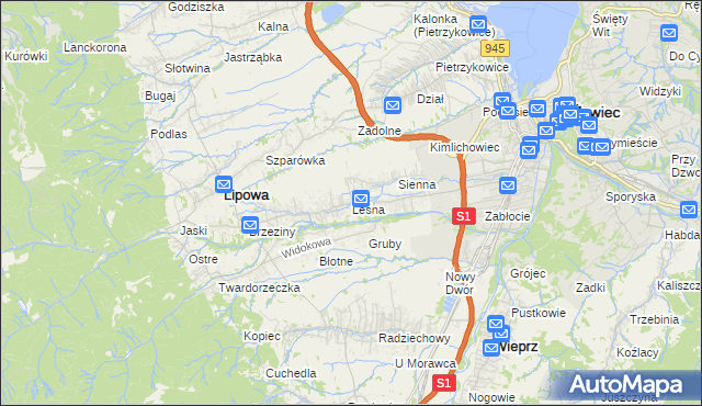 mapa Leśna gmina Lipowa, Leśna gmina Lipowa na mapie Targeo