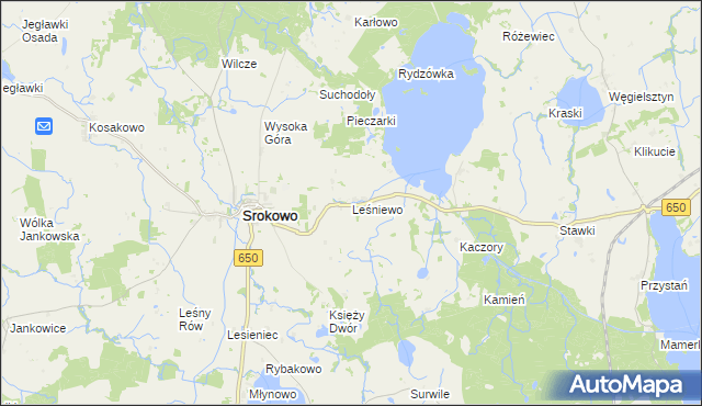 mapa Leśniewo gmina Srokowo, Leśniewo gmina Srokowo na mapie Targeo