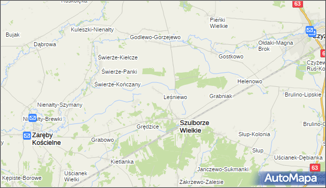 mapa Leśniewo gmina Szulborze Wielkie, Leśniewo gmina Szulborze Wielkie na mapie Targeo