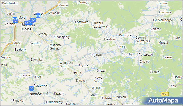 mapa Łętowe, Łętowe na mapie Targeo