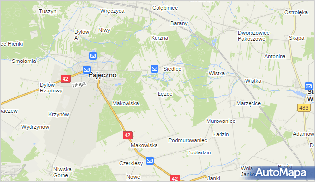 mapa Łężce gmina Pajęczno, Łężce gmina Pajęczno na mapie Targeo