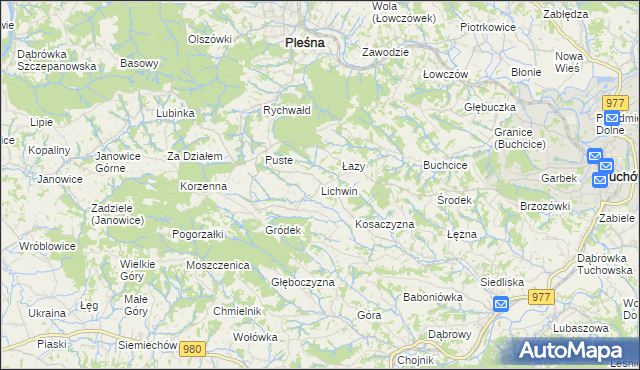 mapa Lichwin gmina Pleśna, Lichwin gmina Pleśna na mapie Targeo