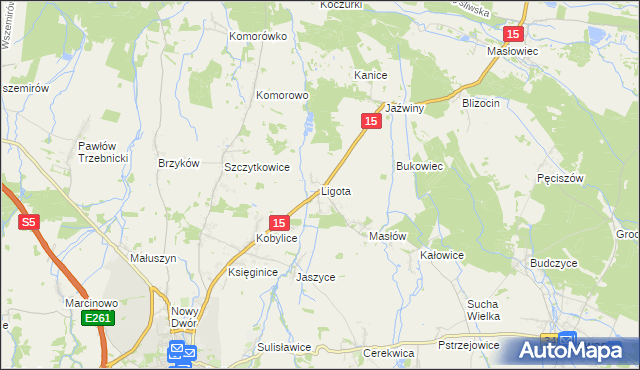 mapa Ligota gmina Trzebnica, Ligota gmina Trzebnica na mapie Targeo