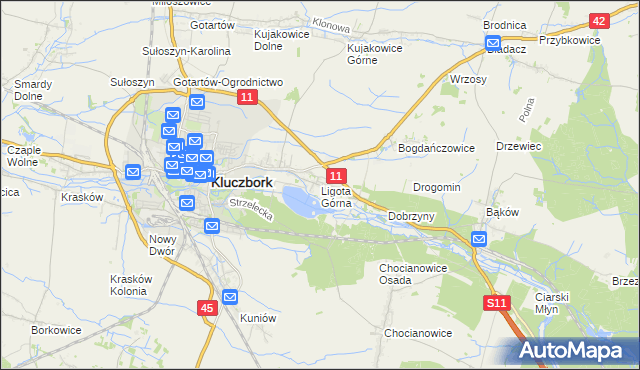 mapa Ligota Górna gmina Kluczbork, Ligota Górna gmina Kluczbork na mapie Targeo