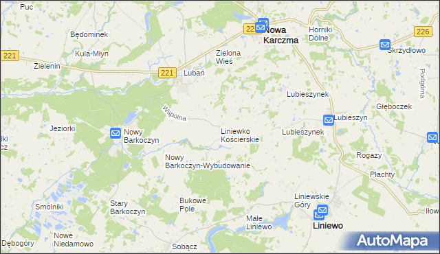 mapa Liniewko Kościerskie, Liniewko Kościerskie na mapie Targeo