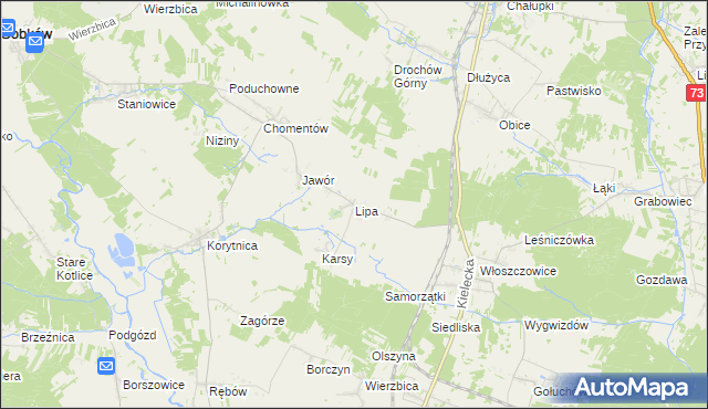 mapa Lipa gmina Sobków, Lipa gmina Sobków na mapie Targeo