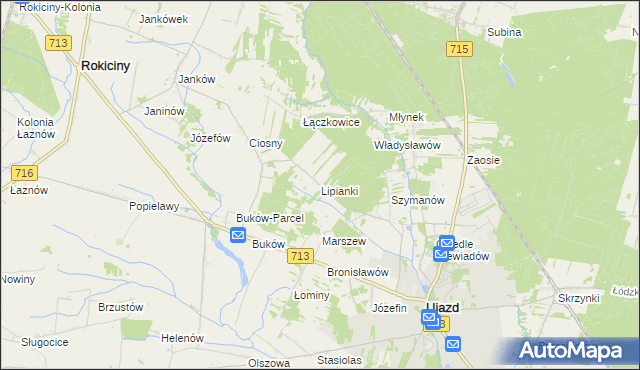 mapa Lipianki gmina Ujazd, Lipianki gmina Ujazd na mapie Targeo