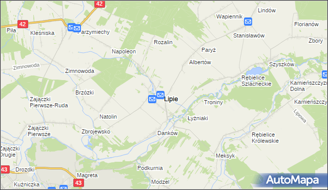 mapa Lipie powiat kłobucki, Lipie powiat kłobucki na mapie Targeo