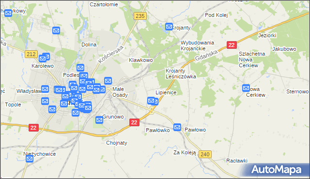 mapa Lipienice gmina Chojnice, Lipienice gmina Chojnice na mapie Targeo