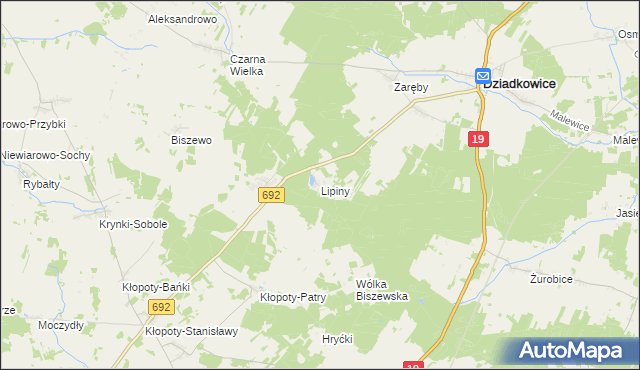 mapa Lipiny gmina Dziadkowice, Lipiny gmina Dziadkowice na mapie Targeo