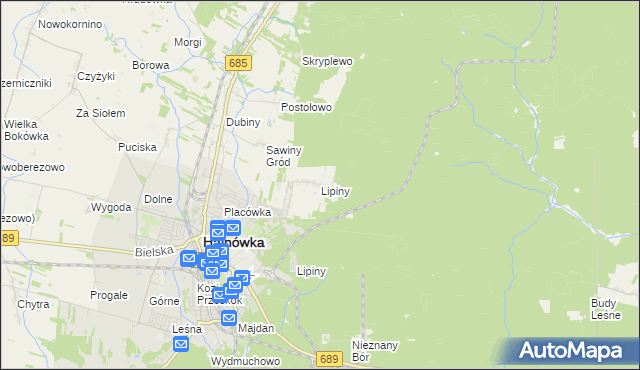 mapa Lipiny gmina Hajnówka, Lipiny gmina Hajnówka na mapie Targeo