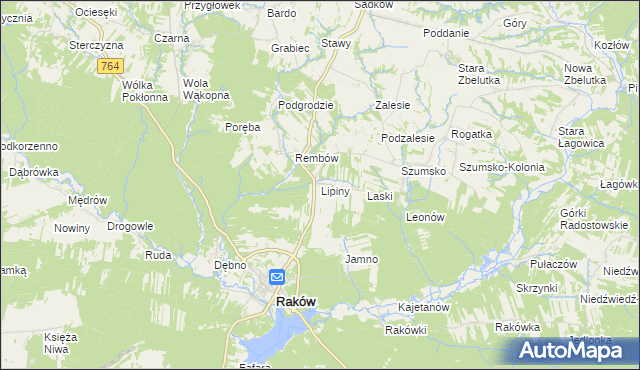 mapa Lipiny gmina Raków, Lipiny gmina Raków na mapie Targeo