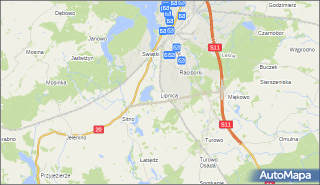 mapa Lipnica gmina Szczecinek, Lipnica gmina Szczecinek na mapie Targeo