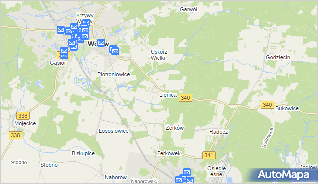 mapa Lipnica gmina Wołów, Lipnica gmina Wołów na mapie Targeo