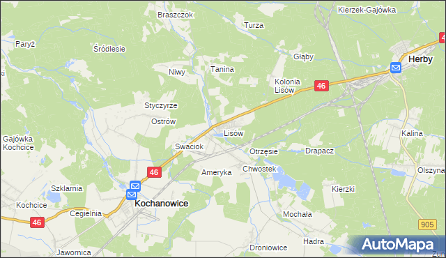 mapa Lisów gmina Herby, Lisów gmina Herby na mapie Targeo