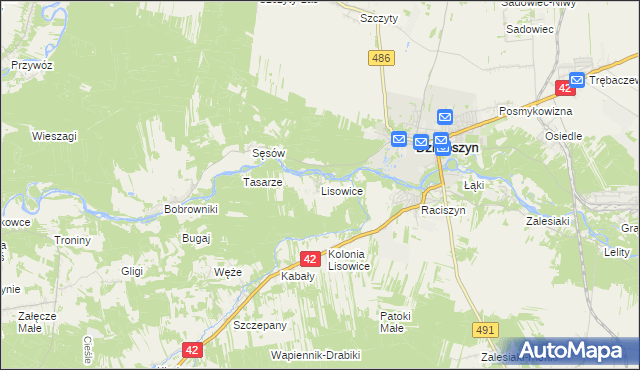 mapa Lisowice gmina Działoszyn, Lisowice gmina Działoszyn na mapie Targeo