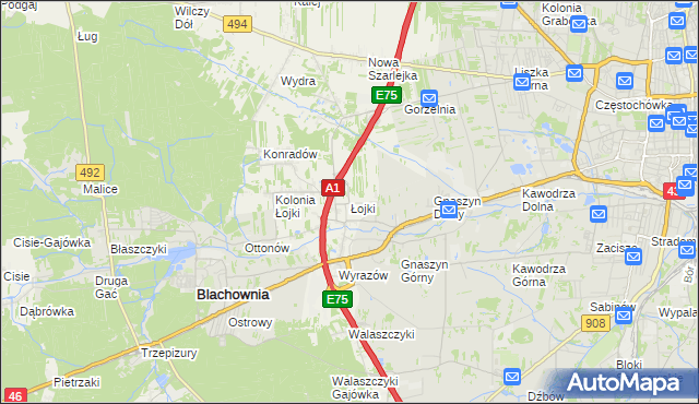 mapa Łojki gmina Blachownia, Łojki gmina Blachownia na mapie Targeo