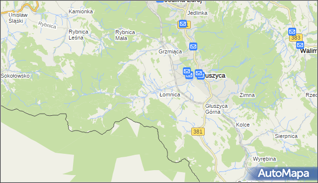 mapa Łomnica gmina Głuszyca, Łomnica gmina Głuszyca na mapie Targeo