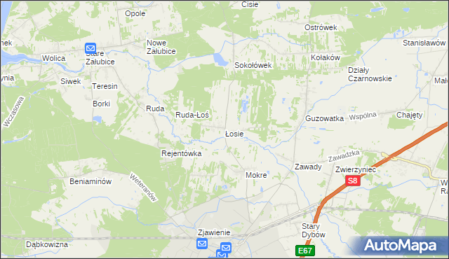 mapa Łosie gmina Radzymin, Łosie gmina Radzymin na mapie Targeo