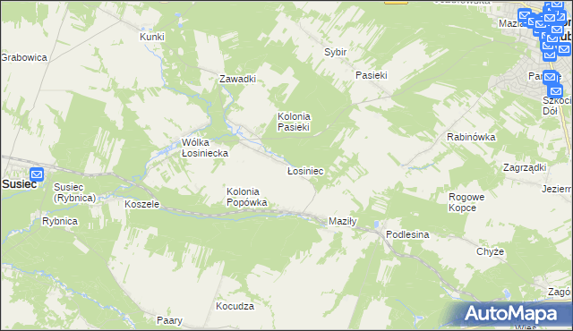 mapa Łosiniec gmina Susiec, Łosiniec gmina Susiec na mapie Targeo