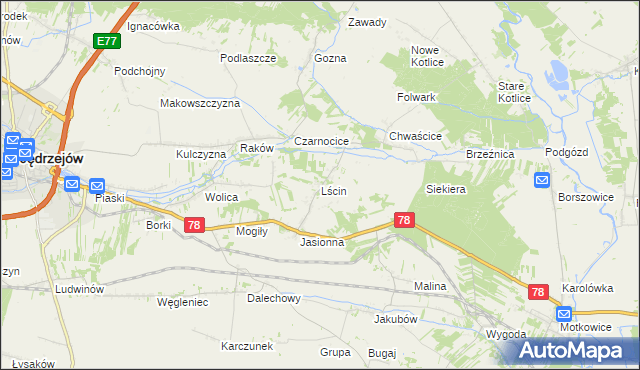 mapa Lścin, Lścin na mapie Targeo