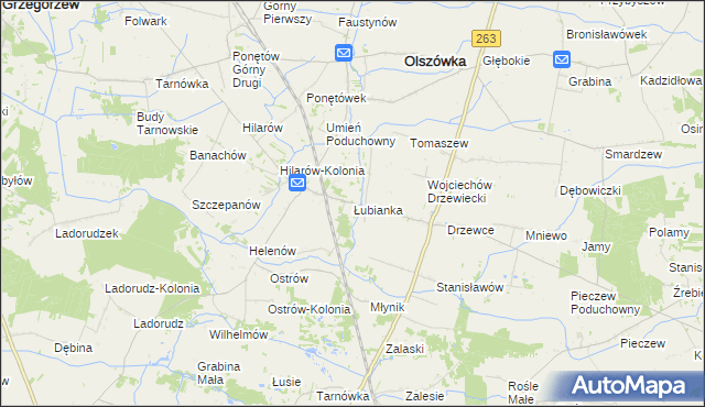mapa Łubianka gmina Olszówka, Łubianka gmina Olszówka na mapie Targeo