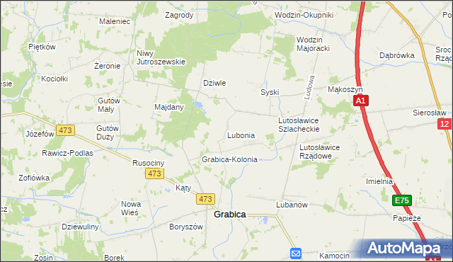 mapa Lubonia gmina Grabica, Lubonia gmina Grabica na mapie Targeo