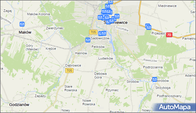 mapa Ludwików gmina Skierniewice, Ludwików gmina Skierniewice na mapie Targeo