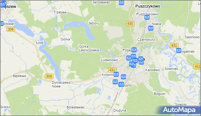 mapa Ludwikowo gmina Mosina, Ludwikowo gmina Mosina na mapie Targeo