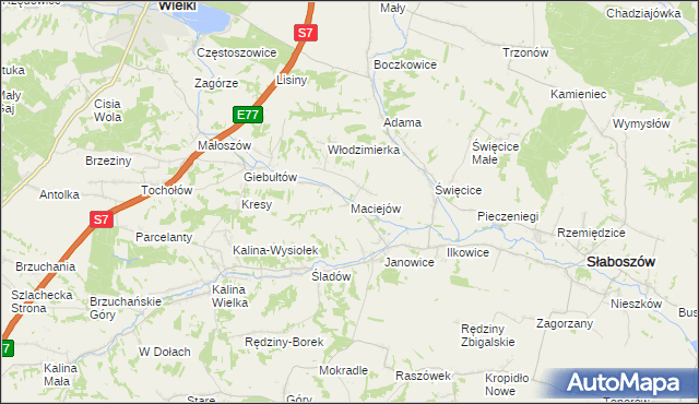 mapa Maciejów gmina Słaboszów, Maciejów gmina Słaboszów na mapie Targeo