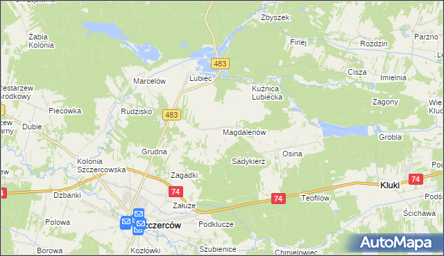 mapa Magdalenów gmina Szczerców, Magdalenów gmina Szczerców na mapie Targeo