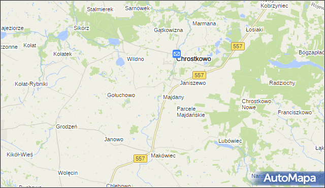 mapa Majdany gmina Chrostkowo, Majdany gmina Chrostkowo na mapie Targeo