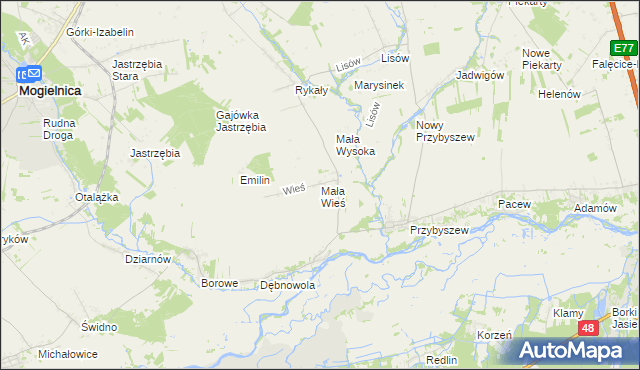 mapa Mała Wieś gmina Promna, Mała Wieś gmina Promna na mapie Targeo